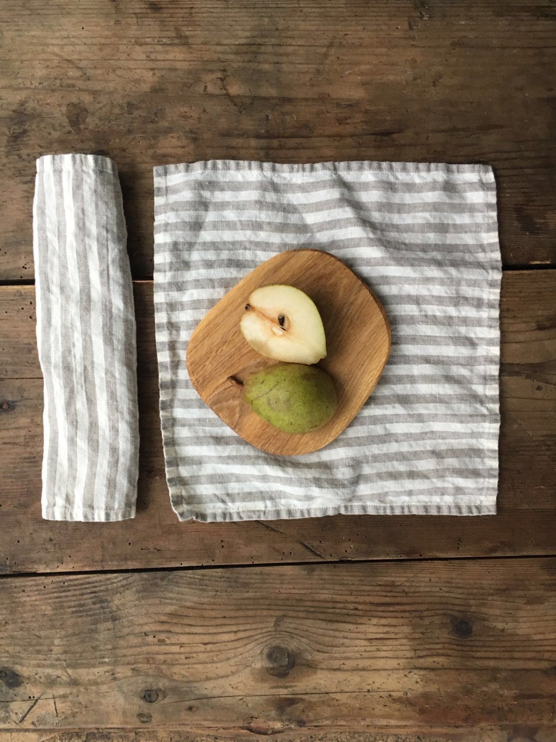 Linen Napkins, Set of 8 creamy white and greyish brown striped cloth napkins, cloth napkins, cloth dining napkins, striped napkins Linenbee