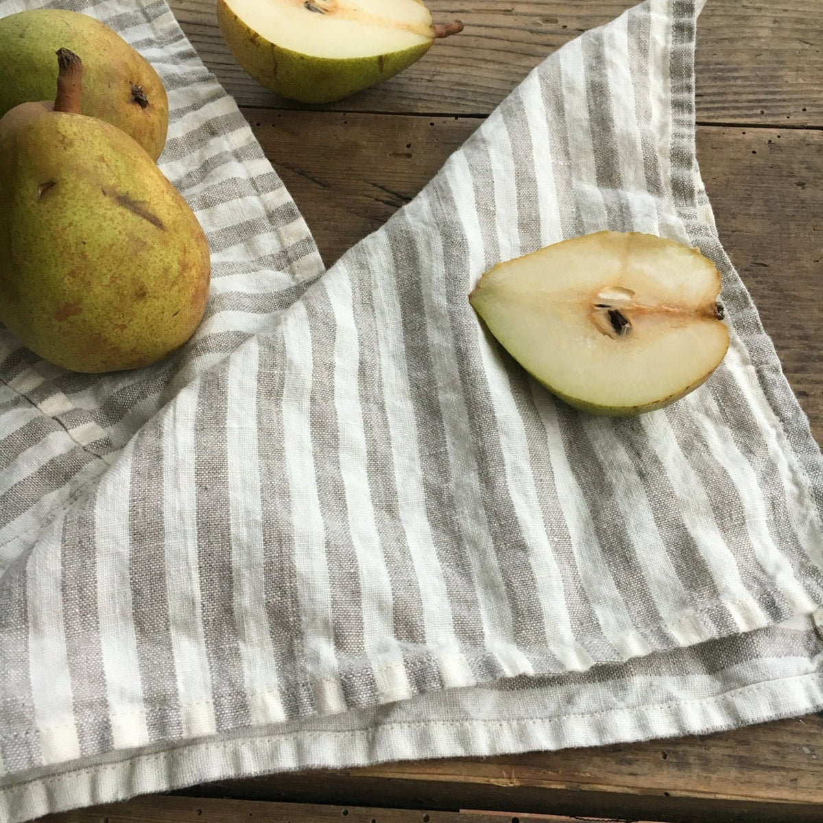 Linen Napkins, Set of 8 creamy white and greyish brown striped cloth napkins, cloth napkins, cloth dining napkins, striped napkins Linenbee