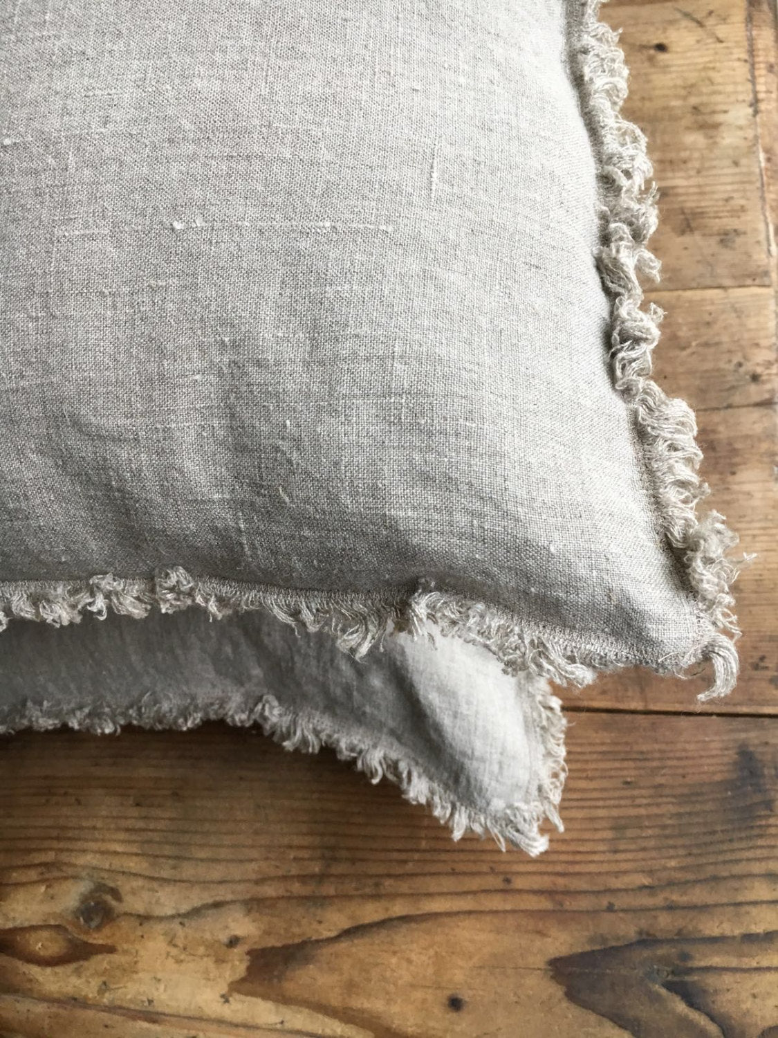 Set of Two Natural Linen Pillowcases with Frayed Edges, Frayed Pillowcases, Country Linen Pillowcases Sham, Queen, King, Standard Rustic