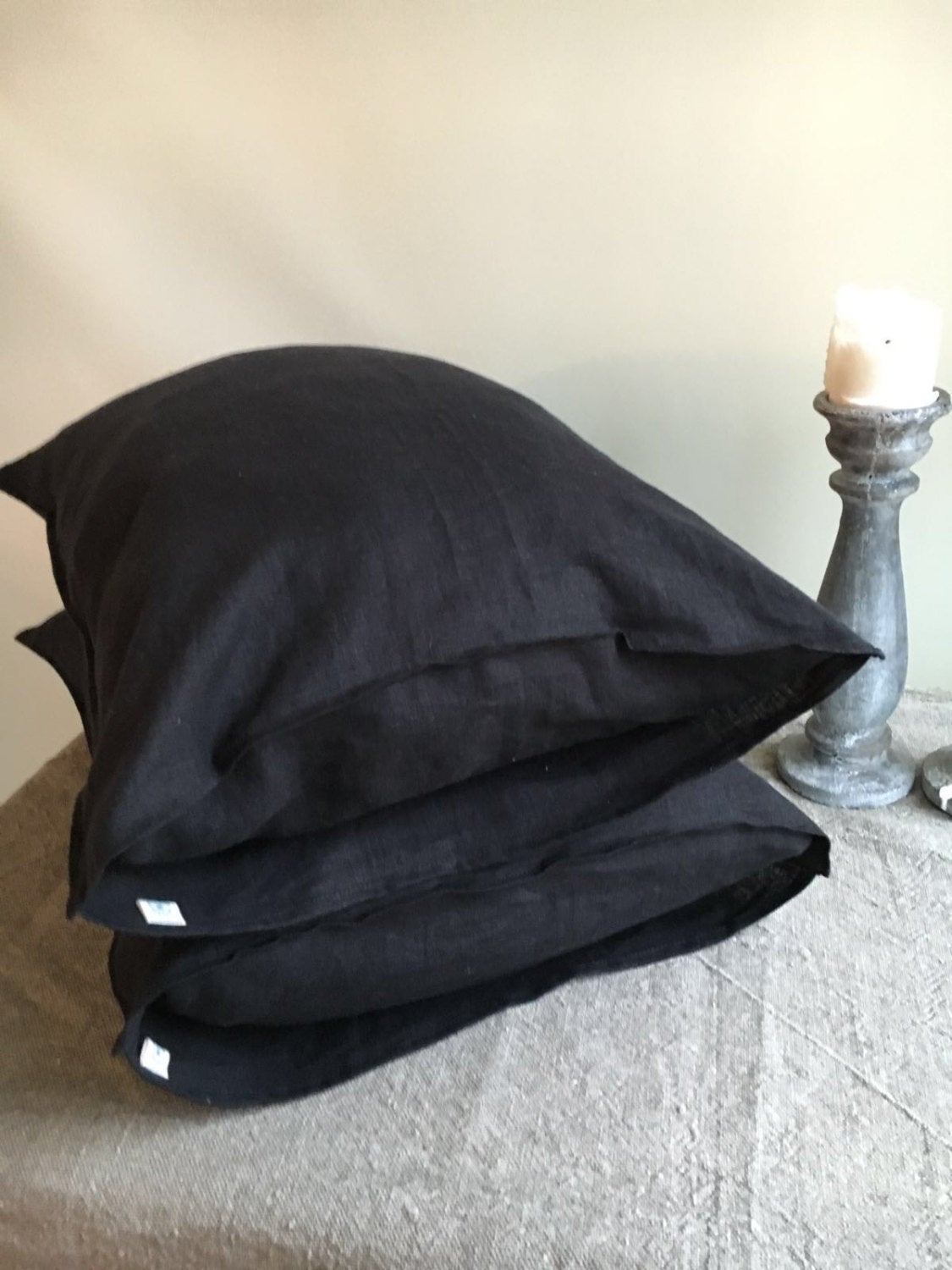 Black Pillowcases, Set of Two Black Linen Pillowcases Linenbee