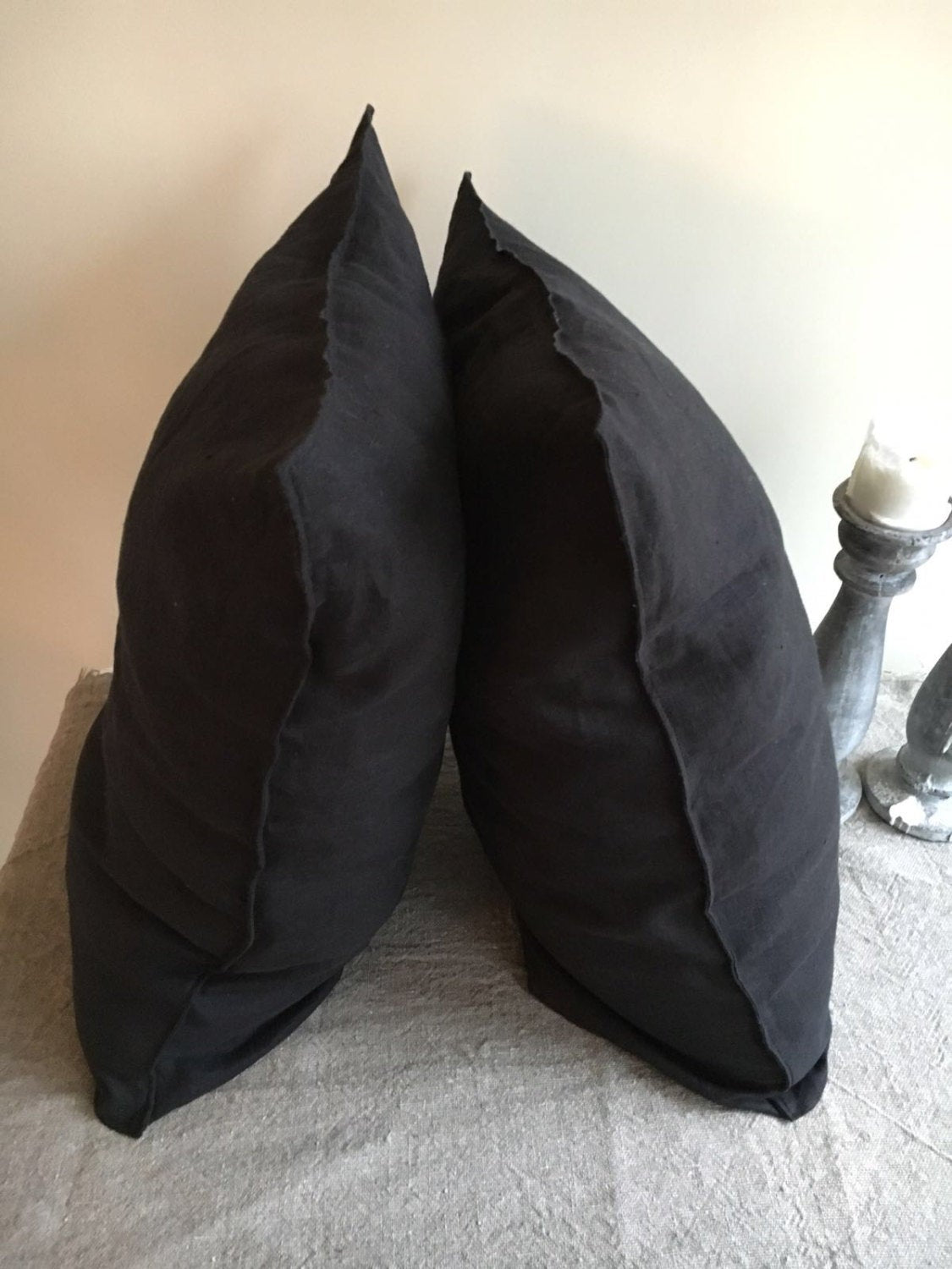 Black Pillowcases, Set of Two Black Linen Pillowcases, Shams, Queen, King, Standard Linen Pillow Cover, Black bedding, black pillowcases