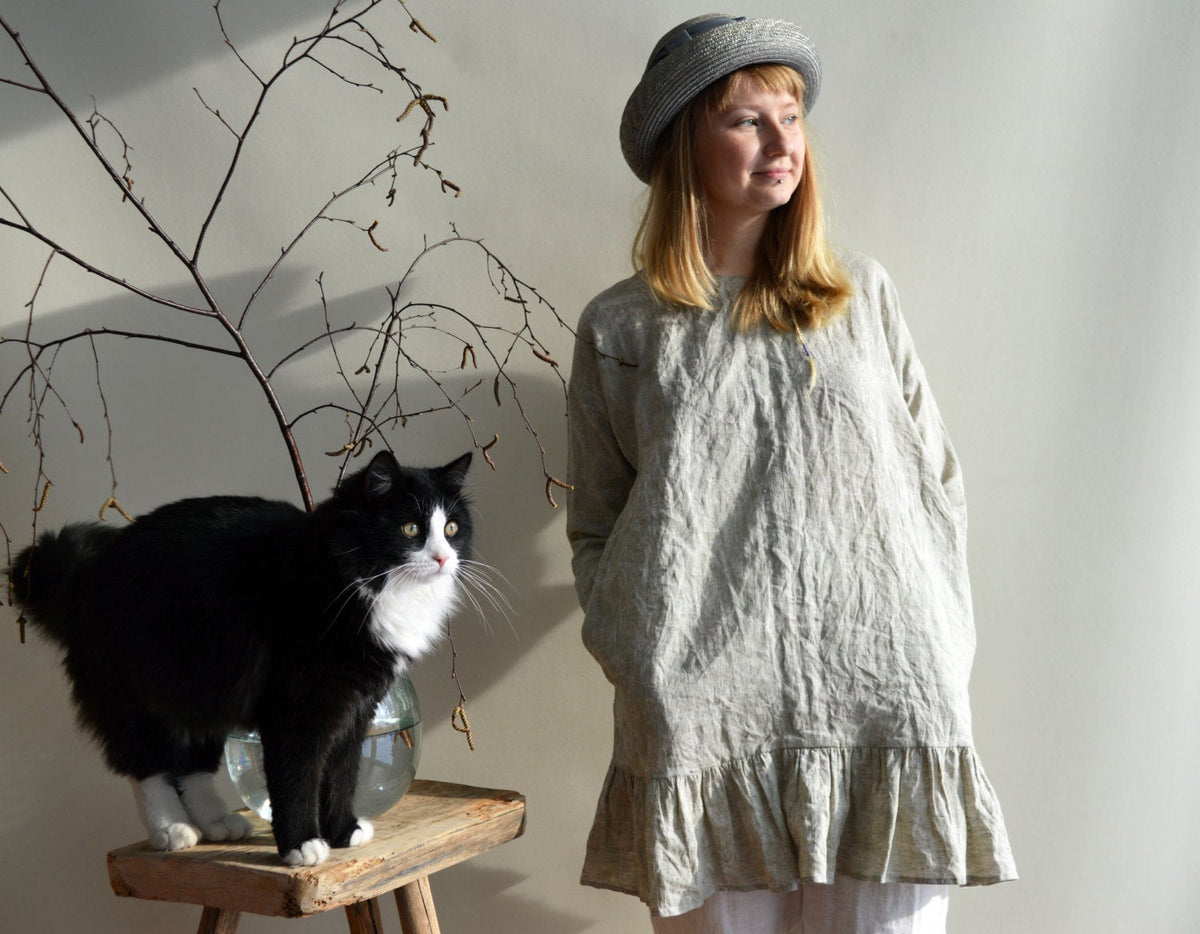 Linen Tunic with Ruffles, Linen Blouse, Loose Linen Shirt, Linen Tunic Top, Plus Size Tunic, Plus size Top, Lightweight Shirt, Boho tunic