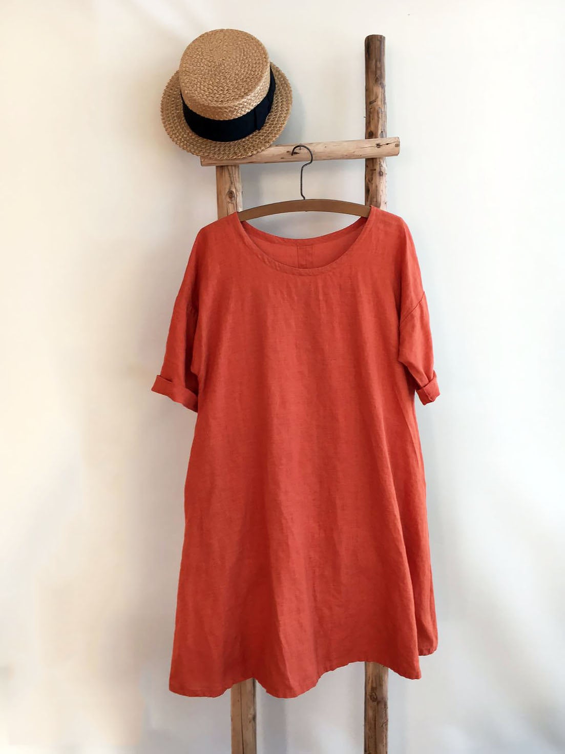 Linen Dress, Trapeze dress, Loose dress, Womens tunic dress plus size, orange dress, linen dresses for woman, summer dress, Loose dress