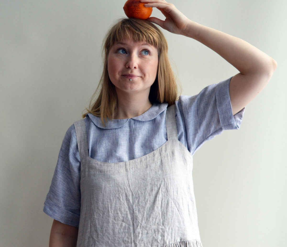 Linen top with Peter pan collar, Linen blouse, Linen Shirt Women, Linen T Shirt, Linen Tee, Plus size shirt Linen Blouse Cute Top Pin Stripe