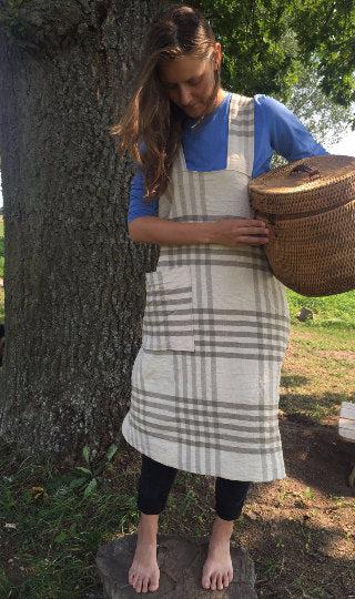 Tartan Pinafore Apron, Crafts Apron, Womens Apron, Vintage, Handmade, Cross over apron, Japanese Apron, Long Linen Apron, Kitchen Apron