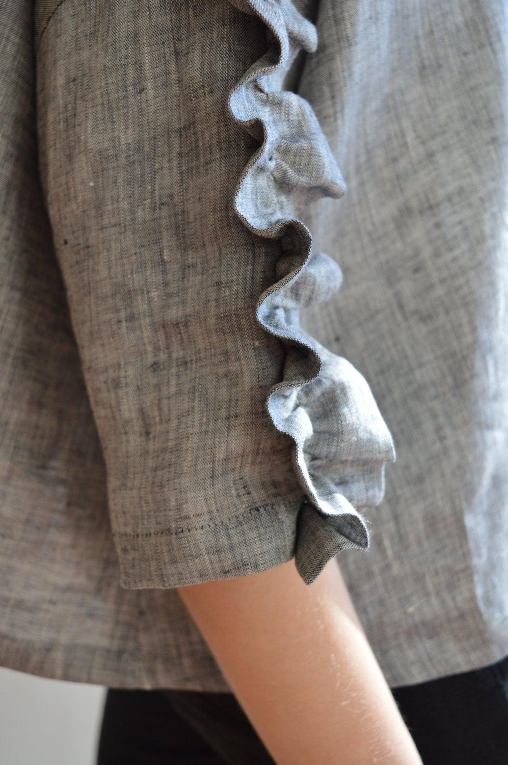 SP（エシュペー） LINEN /HUE BLOUSE NO SLEEVE Wvapzxx Women's Cotton Linen Half Sleeve Embroidery V-Neck