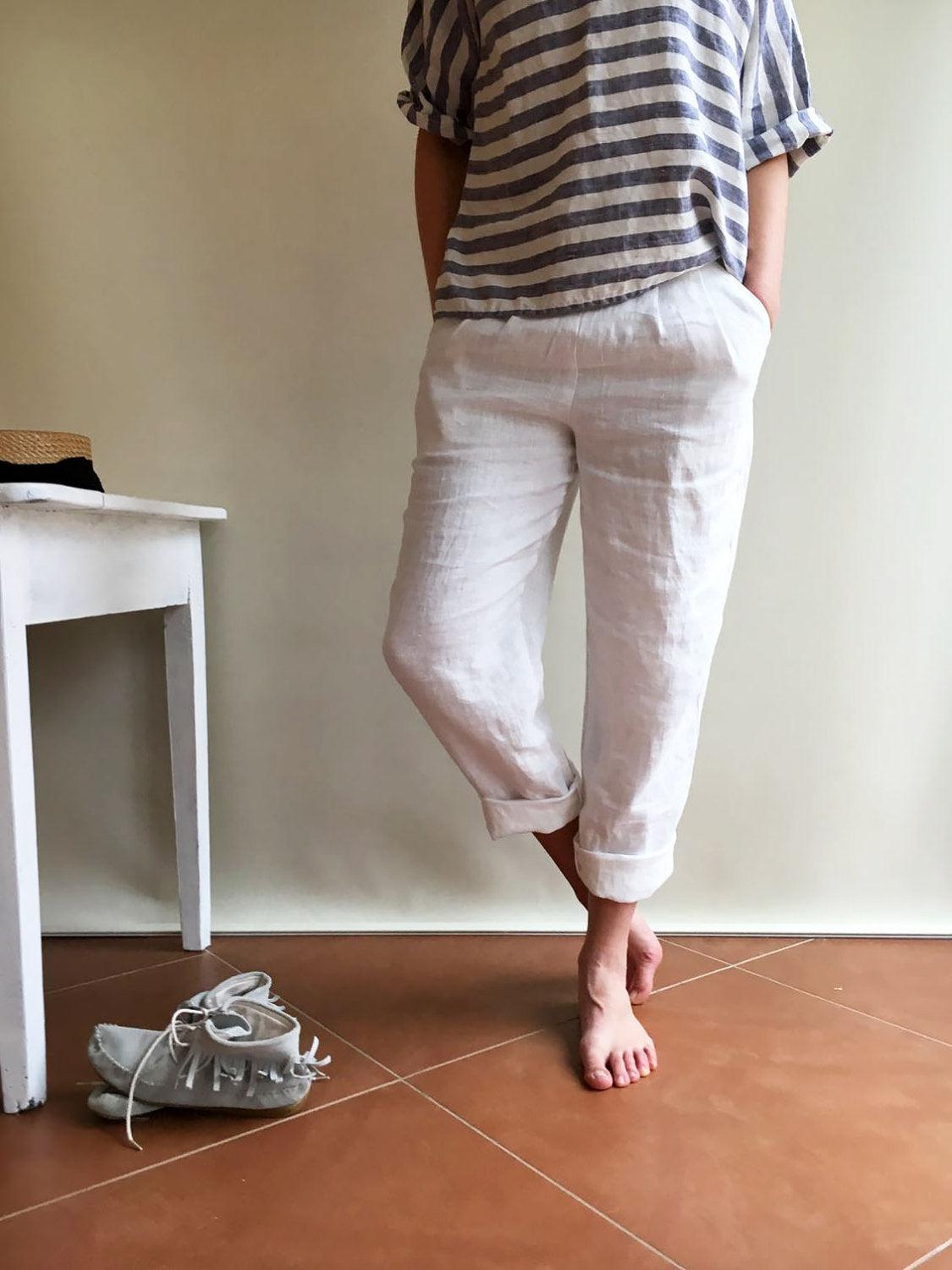 Slightly Tapered Linen Pants / Women Linen Trousers / Available in 50  Colors 