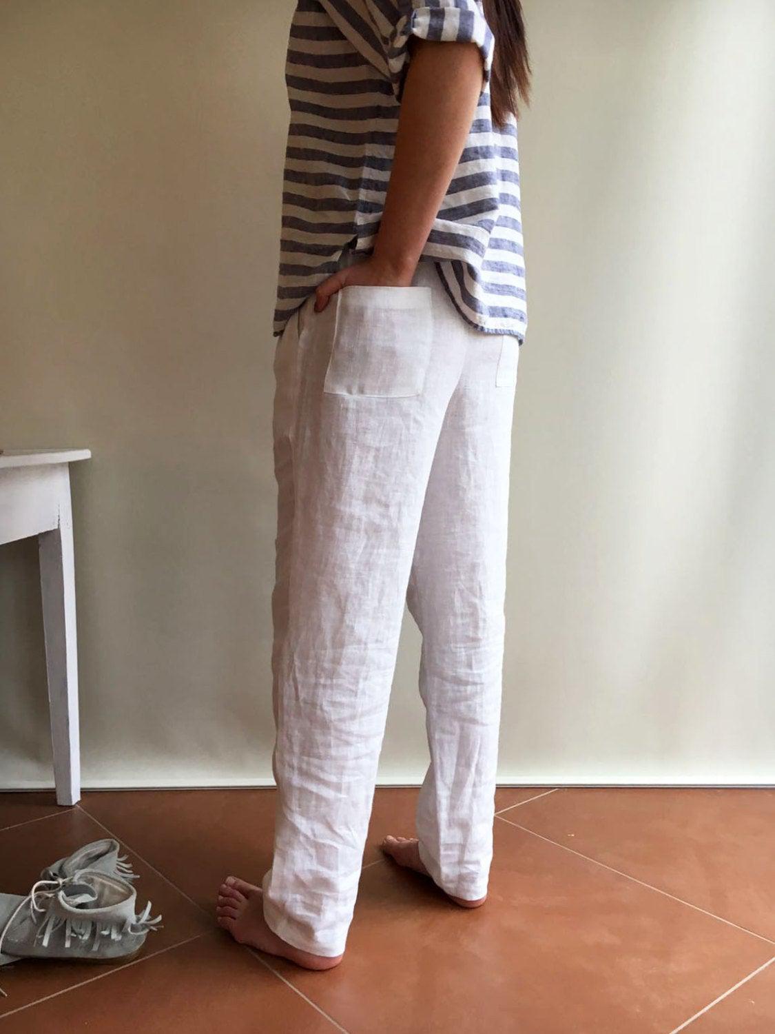 Buy Natural Linen Pants for Women, Simple Pure Linen Trousers, Straight  Linen Full Length Pants, Handmade Rustic Pants Online in India - Etsy