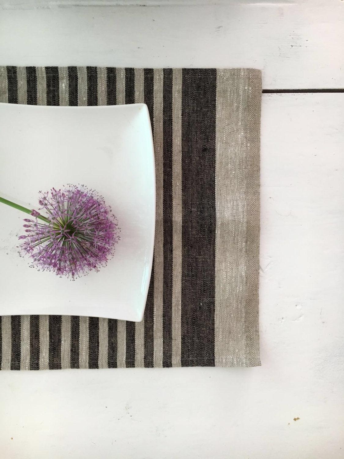 Linen placemats, set of 6 linen placemats, Cloth placemats, striped placemats, rustic placemats, country placemats, washable placemats
