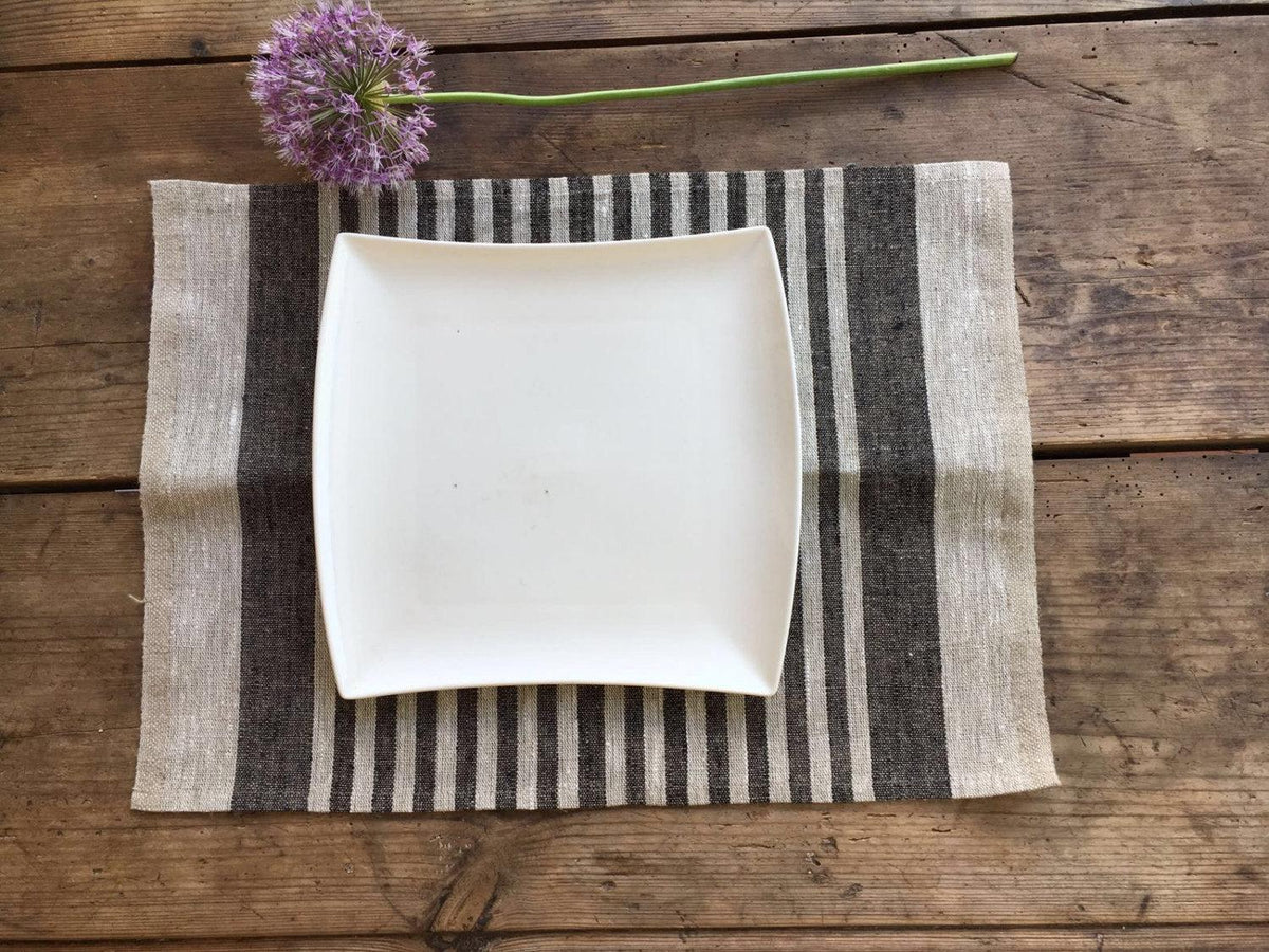 Linen placemats, set of 6 linen placemats, Cloth placemats, striped placemats, rustic placemats, country placemats, washable placemats