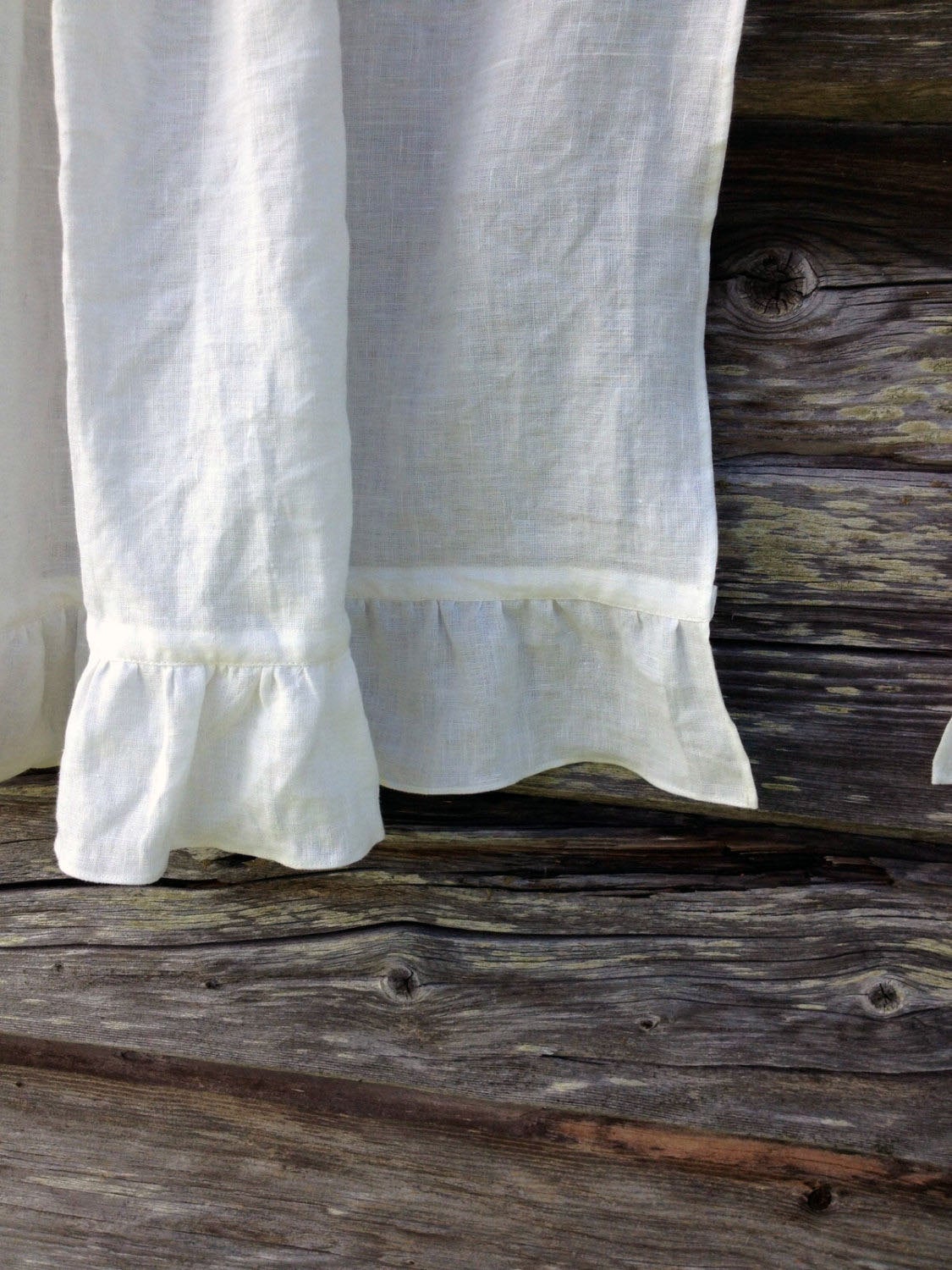 Linen Cafe Curtain, White Linen Curtain Panel French Country Cafe Curtain with Ruffle, Shabby Chic Curtains, Linen Valance Privacy Curtain