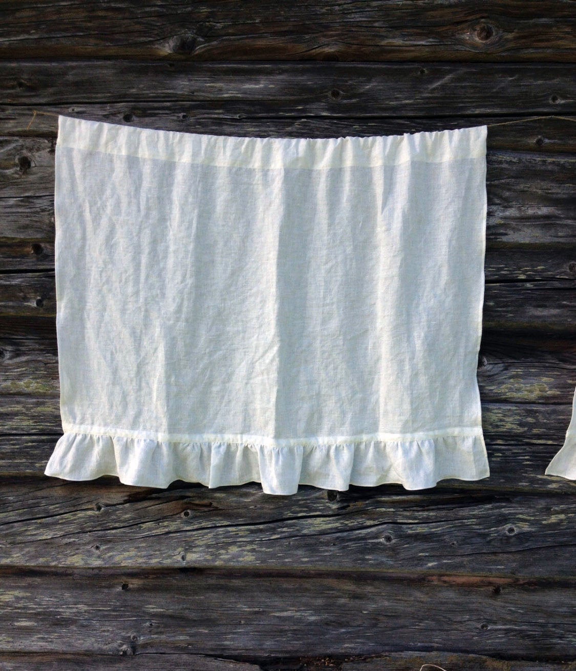 Linen Cafe Curtain, White Linen Curtain Panel French Country Cafe Curtain with Ruffle, Shabby Chic Curtains, Linen Valance Privacy Curtain