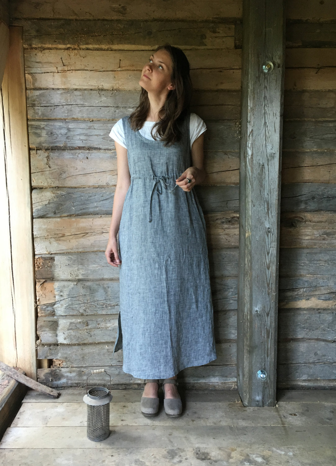 grey pinafore dress womens MRULIC dresses for women 2022 Women Cotton Linen Pinafore Square Cross Apron Garden Work Pinafore Dress Women's Casual Dress Grey + XL