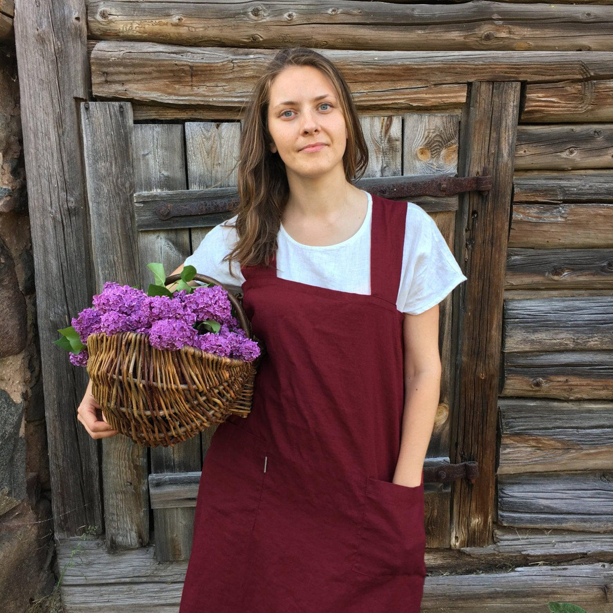 Linen Pinafore Apron, Japanese Apron, Long Linen Apron, Kitchen Apron, Crafts Apron, Womens Apron, Vintage, Handmade, Cross over apron
