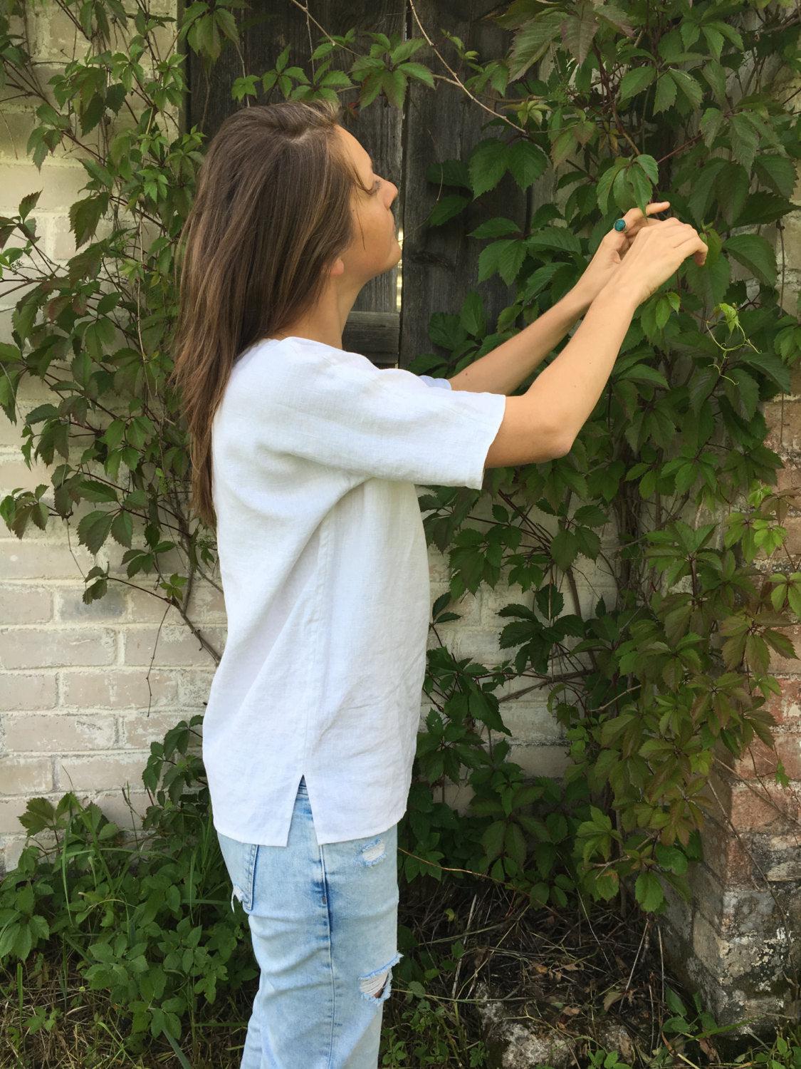 Linen Top Women, Linen T-Shirt, Linen Shirt Women, Linen Top Plus, Shirt with Sleeves, Linen Tee, Plus size shirt Linen Blouse Plus size top