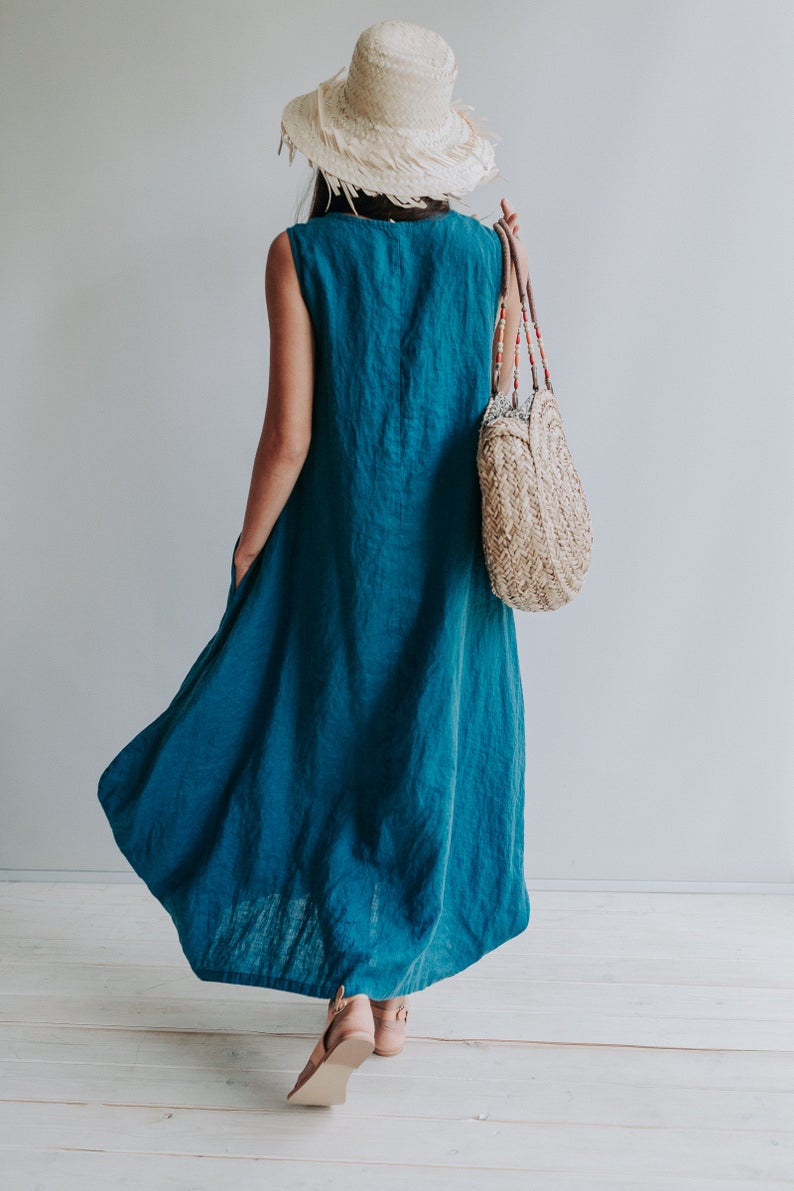 Ready to Ship: Black Linen Dress &quot;Anna&quot; , Size M