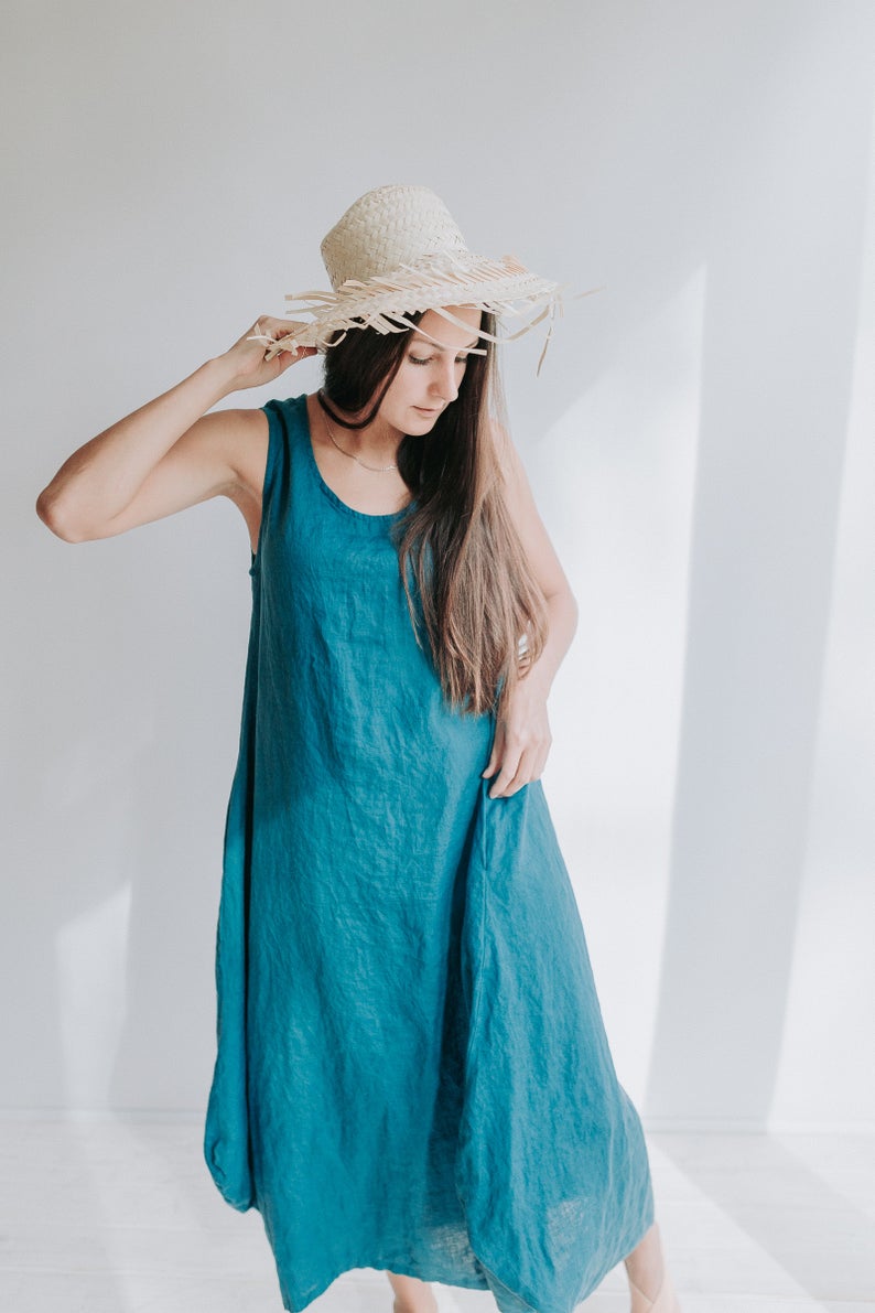 Ready to Ship: Black Linen Dress &quot;Anna&quot; , Size M