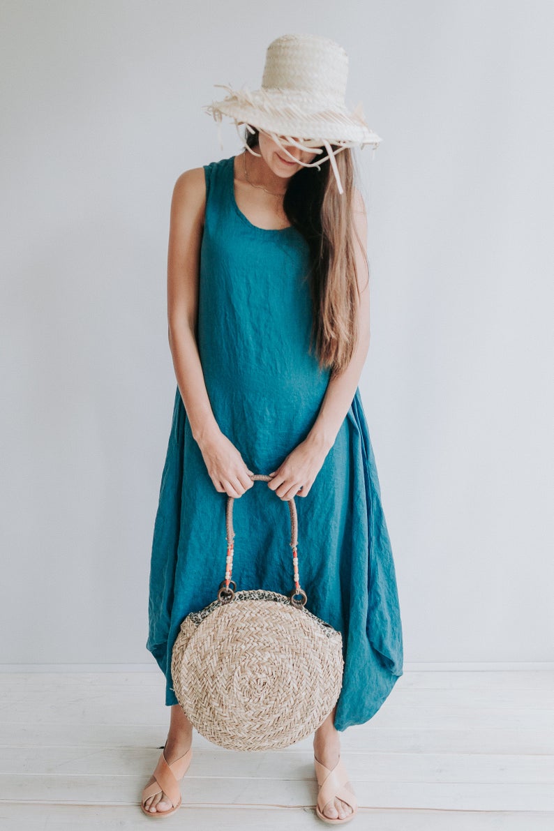 Ready to Ship: Black Linen Dress &quot;Anna&quot; , Size M