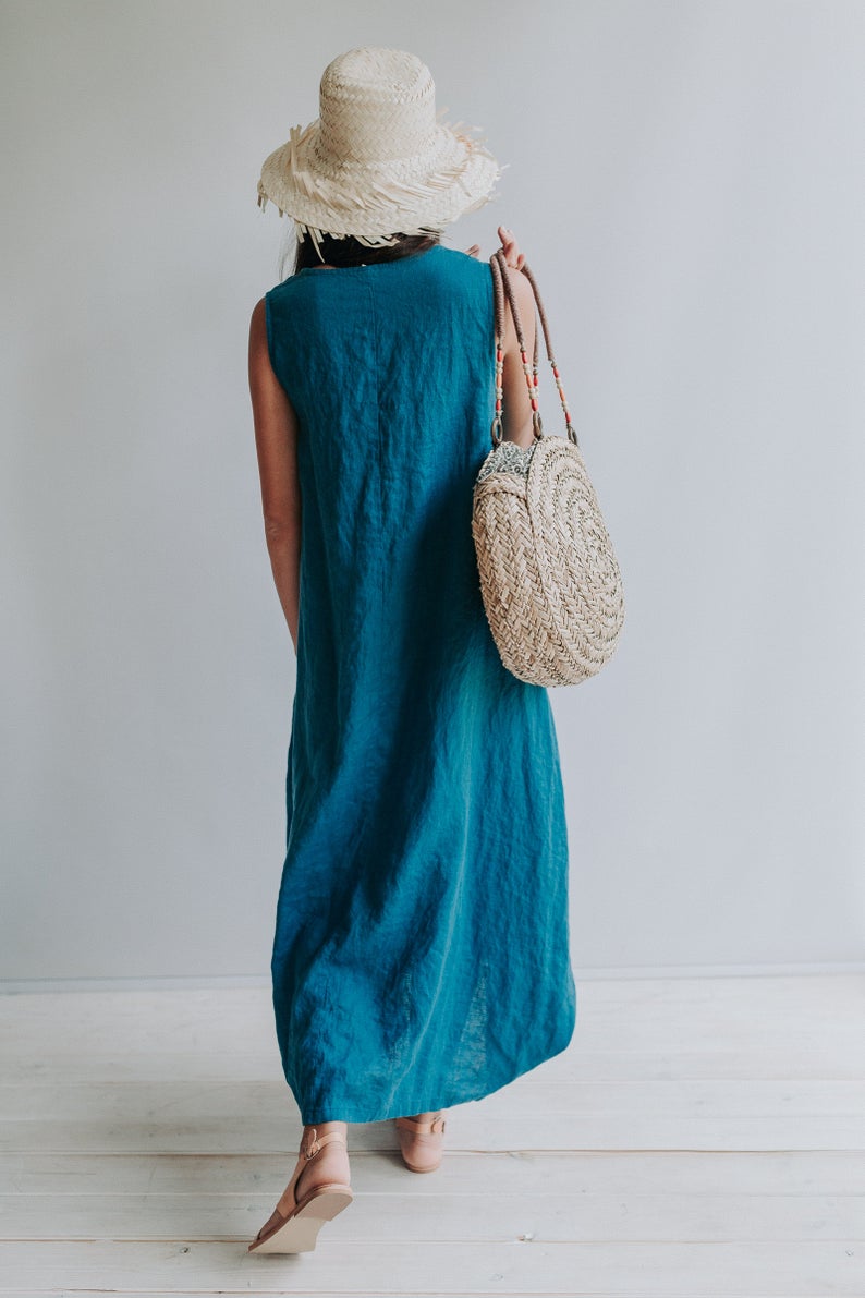 Ready to Ship: Black Linen Dress "Anna" , Size M - Linenbee Ready to Ship: Black Linen Dress "Anna" , Size M - Linenbee