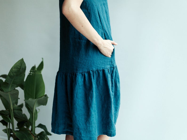 Ready to Ship: A line Drop Waist Dress &#39;Julia&#39; from Linen, Size XS/S