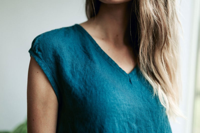 Ready to Ship: A line Drop Waist Dress &#39;Julia&#39; from Linen, Size XS/S