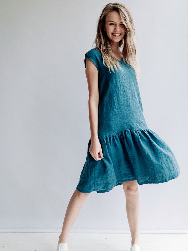 Ready to Ship: A line Drop Waist Dress &#39;Julia&#39; from Linen, Size XS/S