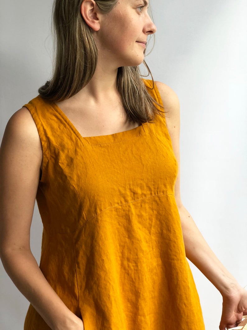 Ready to Ship: Gray Linen Summer Dress &quot;Samantha&quot; Long Sleeveless Dress, Size M