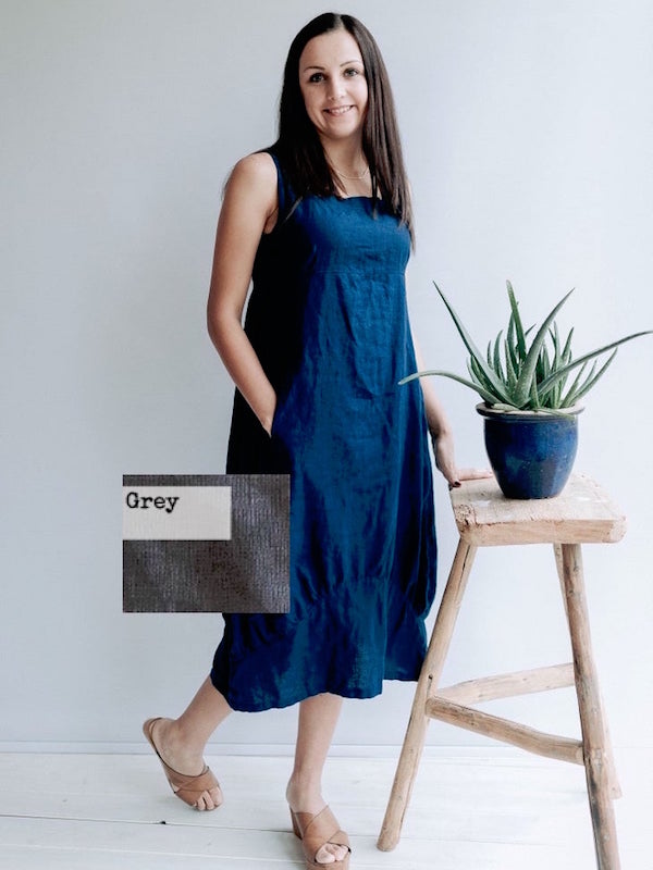 Ready to Ship: Gray Linen Summer Dress "Samantha" Long Sleeveless Dres - Linenbee Ready to Ship: Gray Linen Summer Dress "Samantha" Long Sleeveless Dres - Linenbee