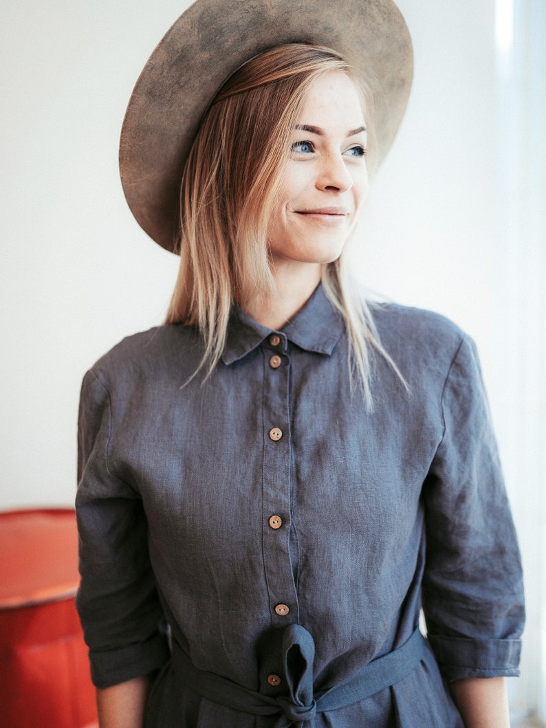 Long Linen Shirt Dress &#39;Maia&quot;