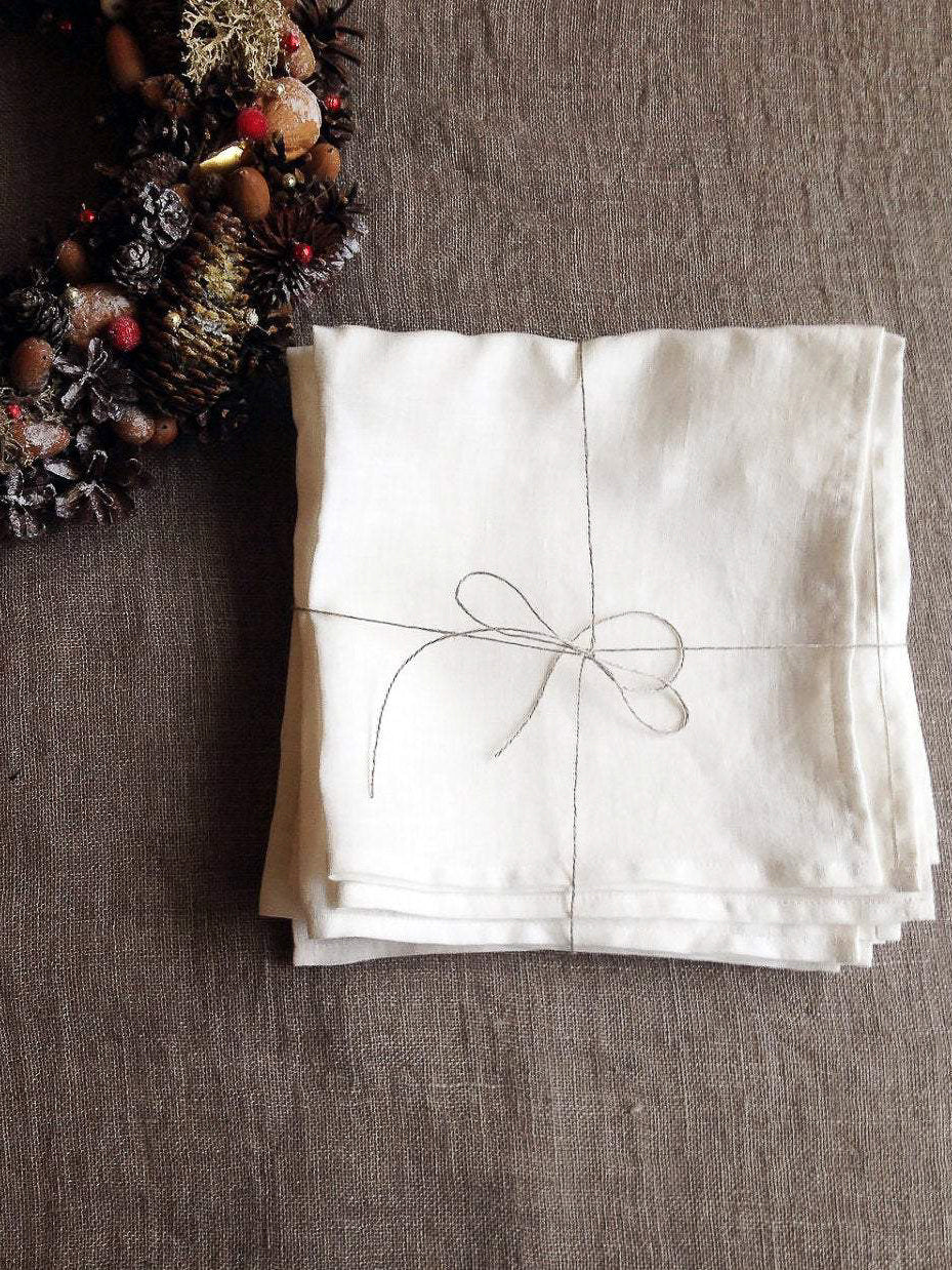 White Linen Napkins, Set of Four Cloth Napkins-Linenbee