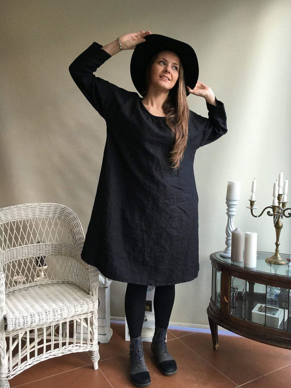 Loose Medieval Linen Dress Womens Black Tunic Dress Loose Linen Tunic Dress  'Jo', Plus Size Linen