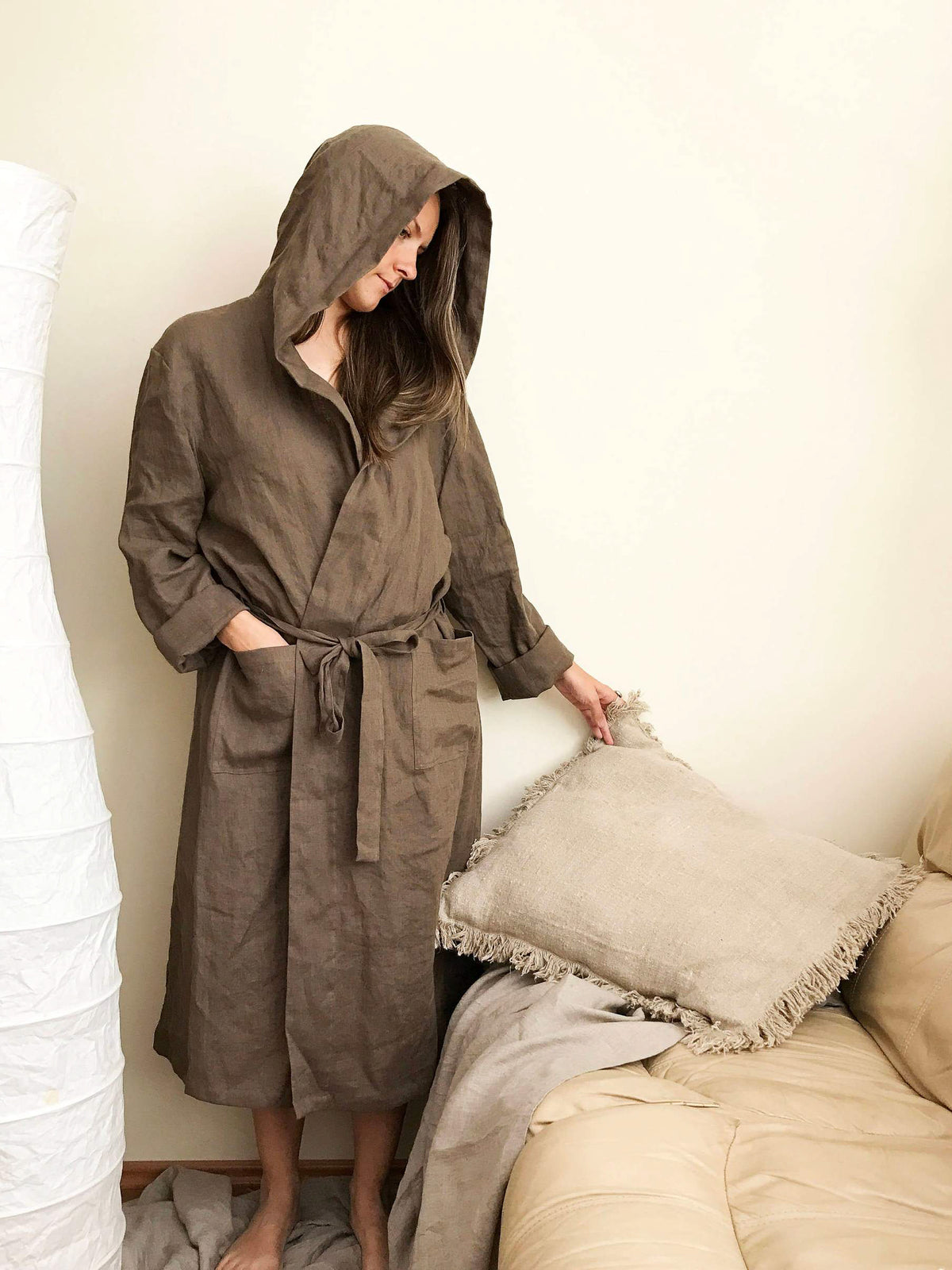 Hooded Linen Bath robe, Womens Linen Robe - Linenbee