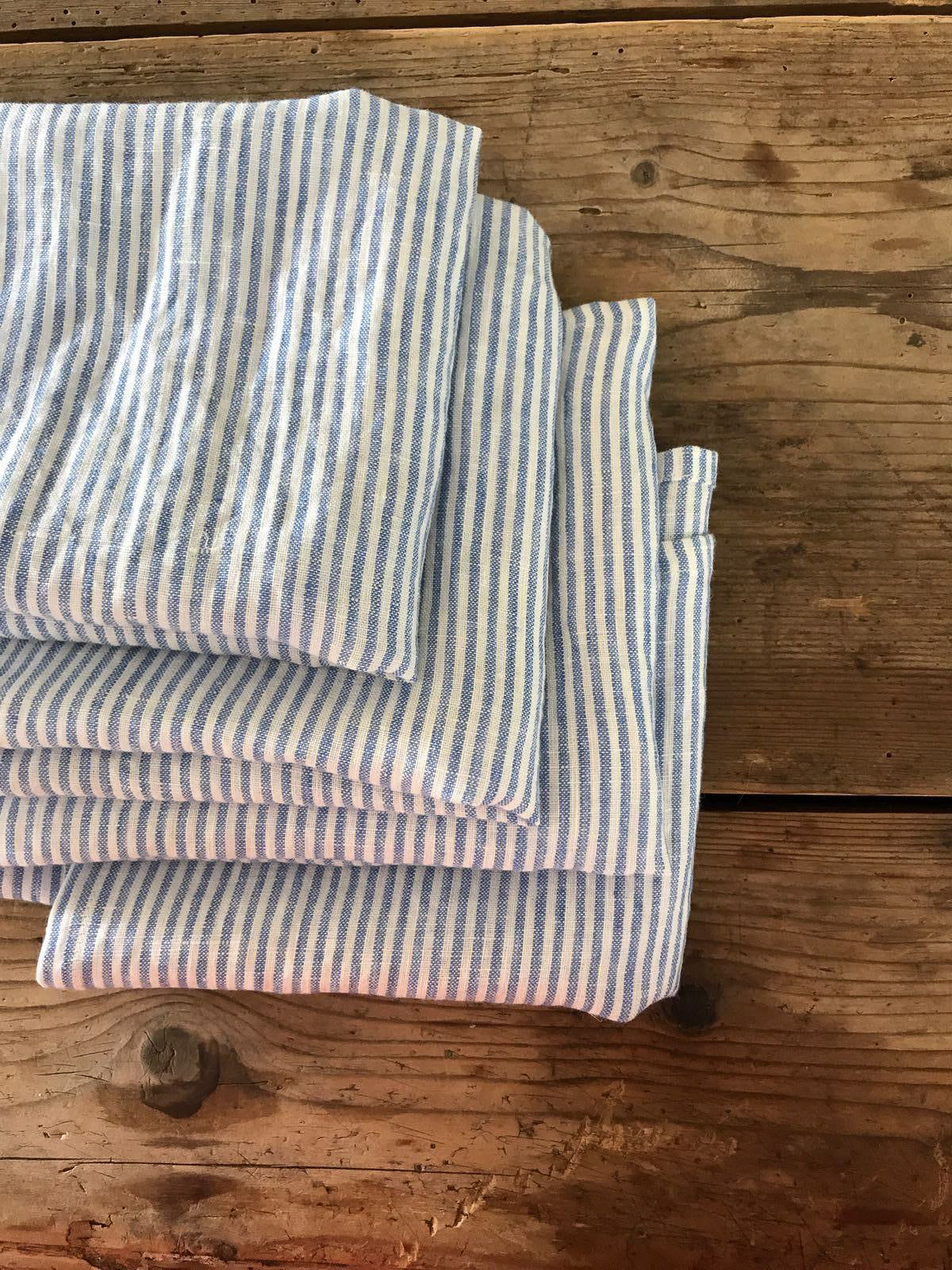 Set of Three Blue Striped Towels, Linen Dish Towels-Linenbee