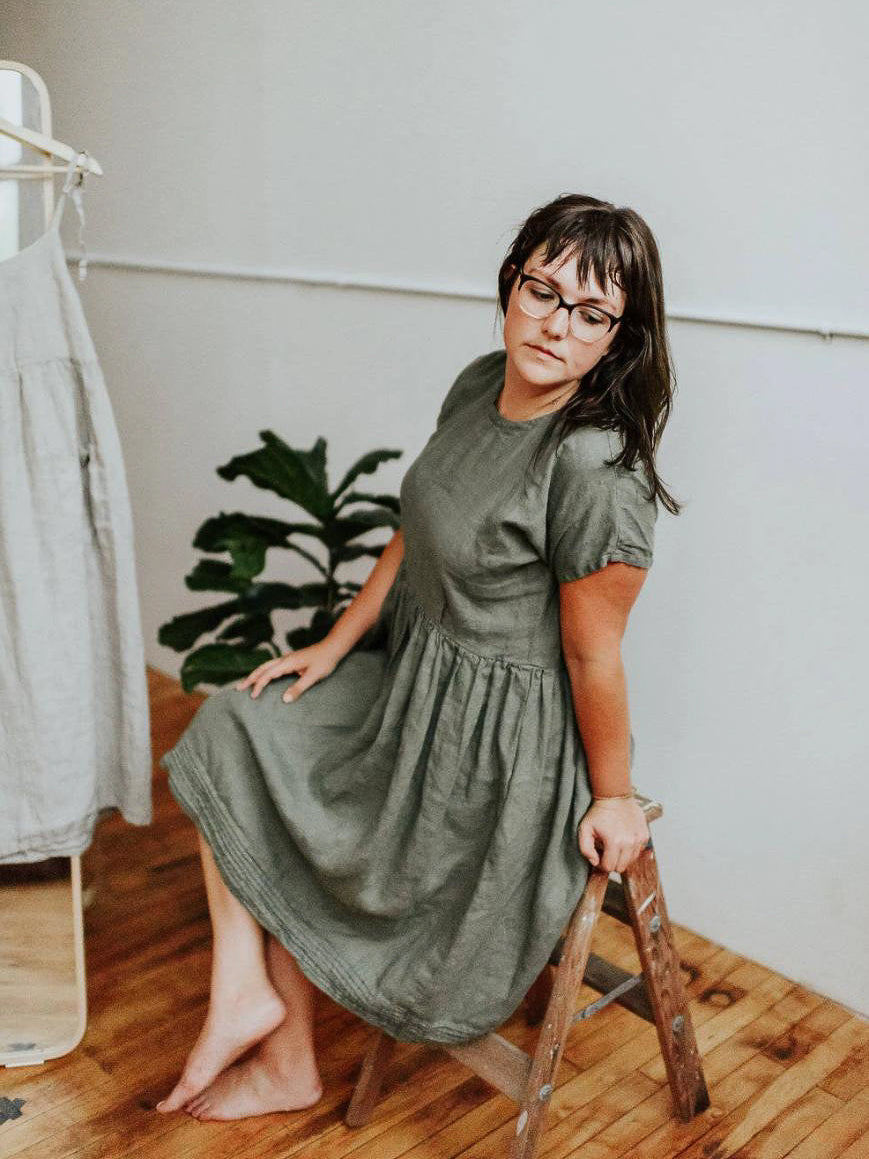 Romantic Linen Dress &#39;Mara - Midi&#39;-Linenbee