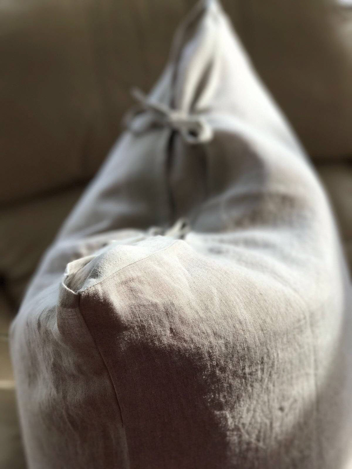 Natural Linen Pillowcases, Set of Two Linen Pillowcases with Cute Ties-Linenbee