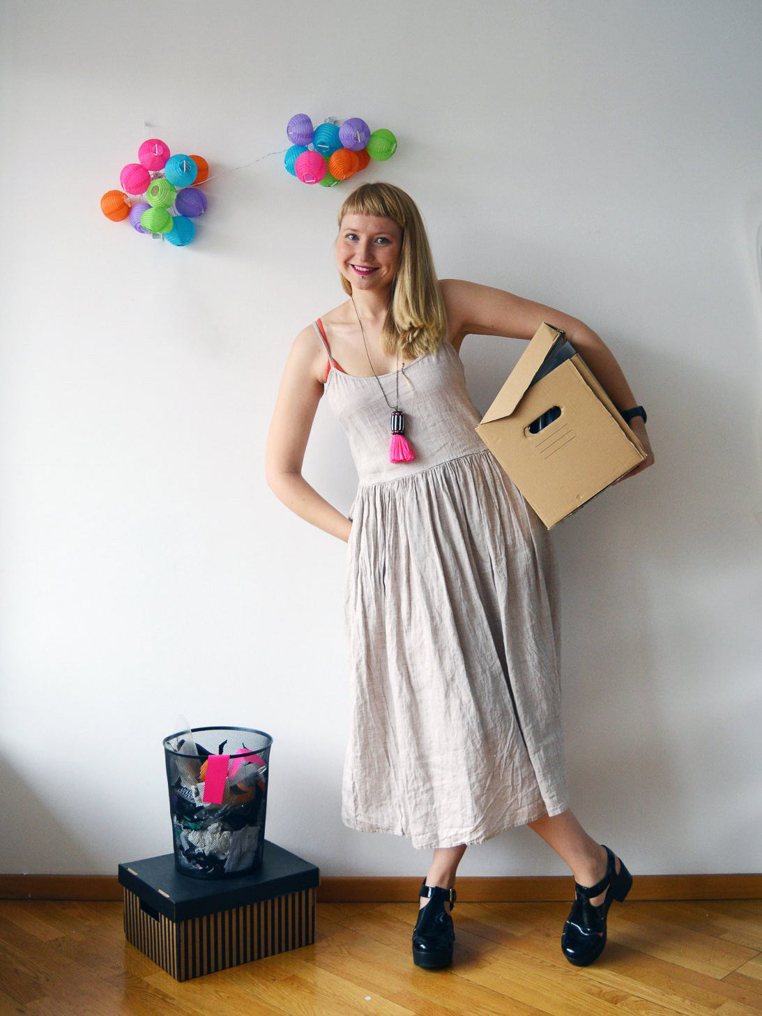 Linen Pinafore Dress, Linen Strap Dress-Linenbee