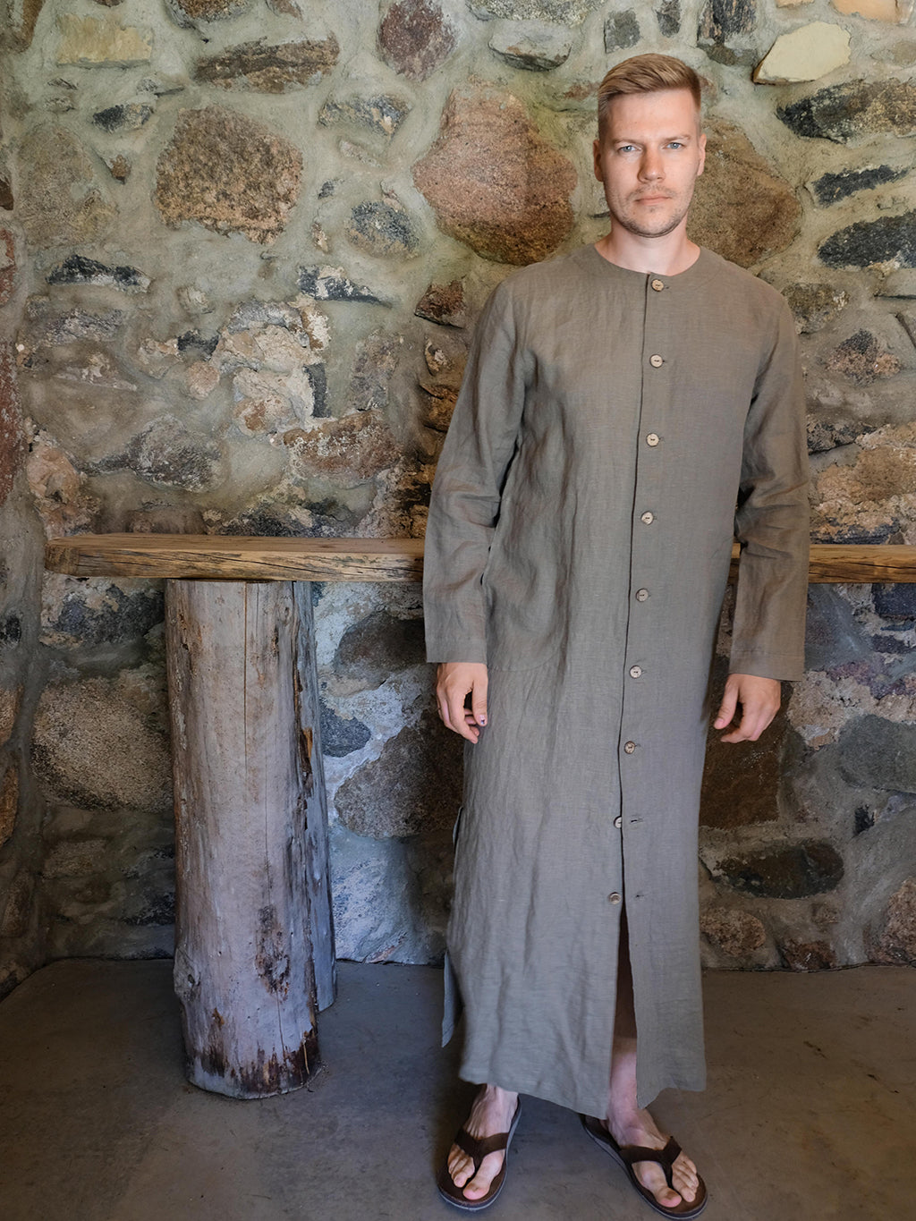 Linen Button up Robe &#39;Jamie&#39;-Linenbee