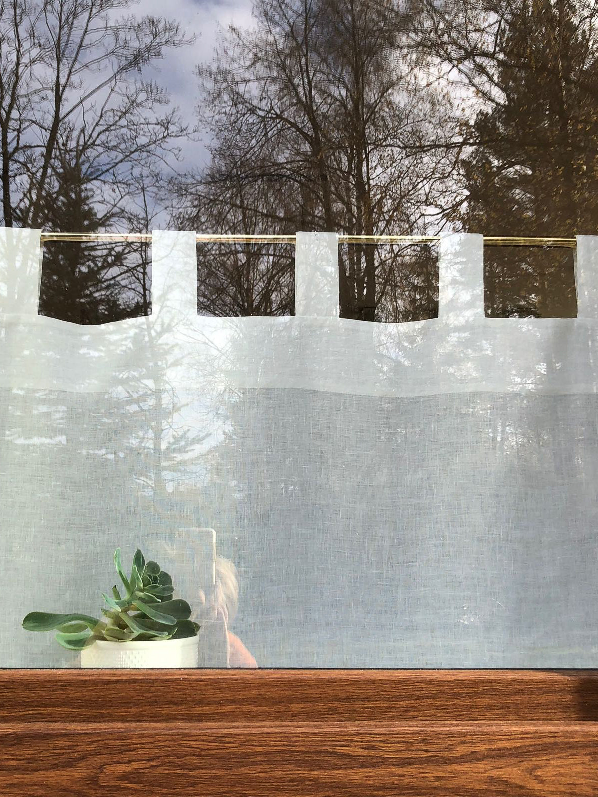 Linen Cafe Curtain, White Linen Curtain Panel-Linenbee