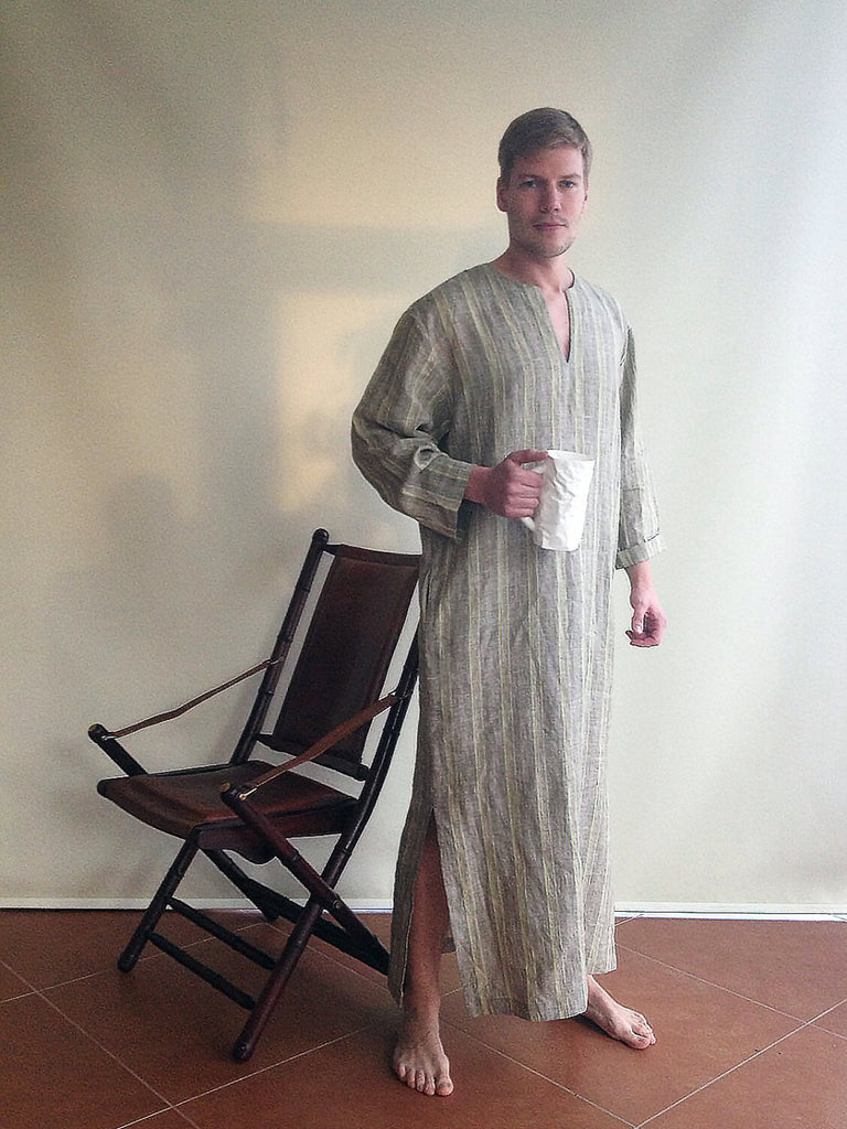 Men's Caftans V-Neck Cotton Linen Home Robes Side Split Kaftan Muslim Long  Gown | eBay