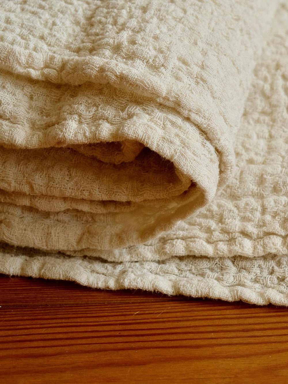 Linen bed cover Champagne color Textured, Rustic linen-Linenbee