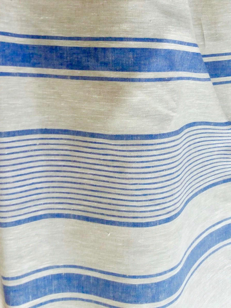 Linen tablecloth, French country bright blue striped table cloth-Linenbee