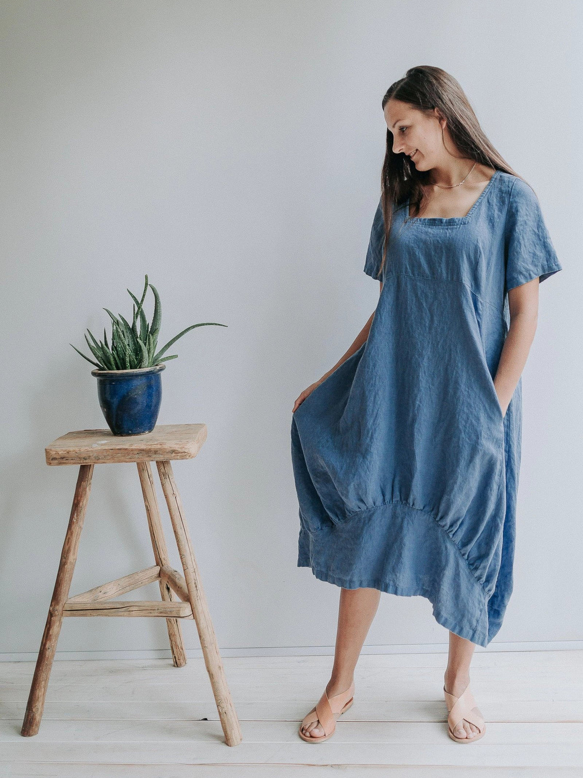 Linen Dress &quot;Samantha&quot; With Sleeves, Long Dress-Linenbee