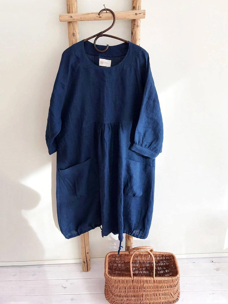 Dark Blue Linen Dress, Linen Tunic Dress