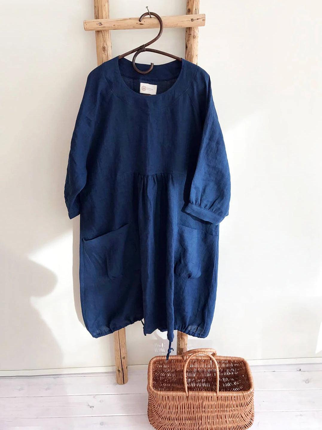 Dark Blue Linen Dress, Linen Tunic Dress-Linenbee