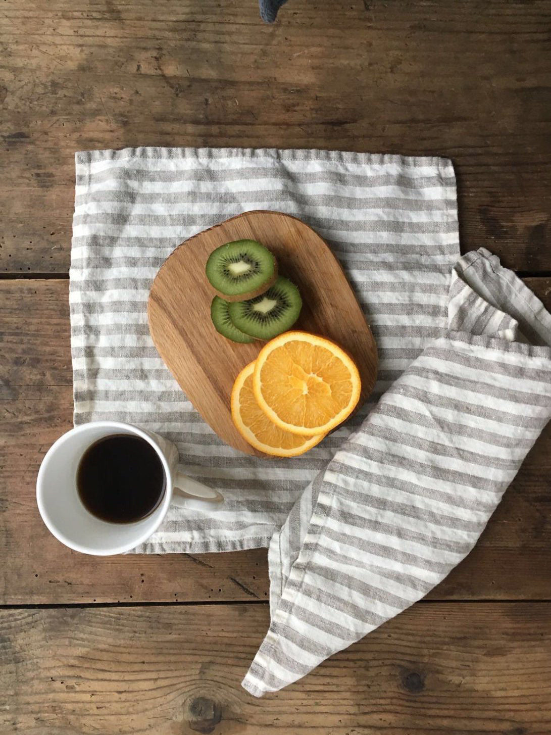Linen Napkins, Set of 8 creamy white and greyish brown striped cloth napkins-Linenbee
