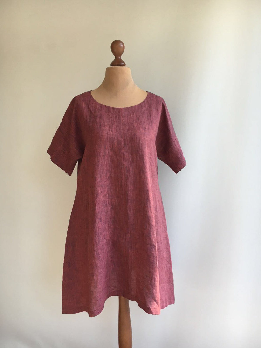 Red Tunic Top, Linen Tunic Dress-Linenbee