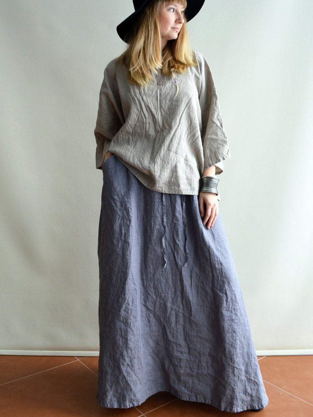 Boxy Linen Top, Loose Linen Shirt-Linenbee