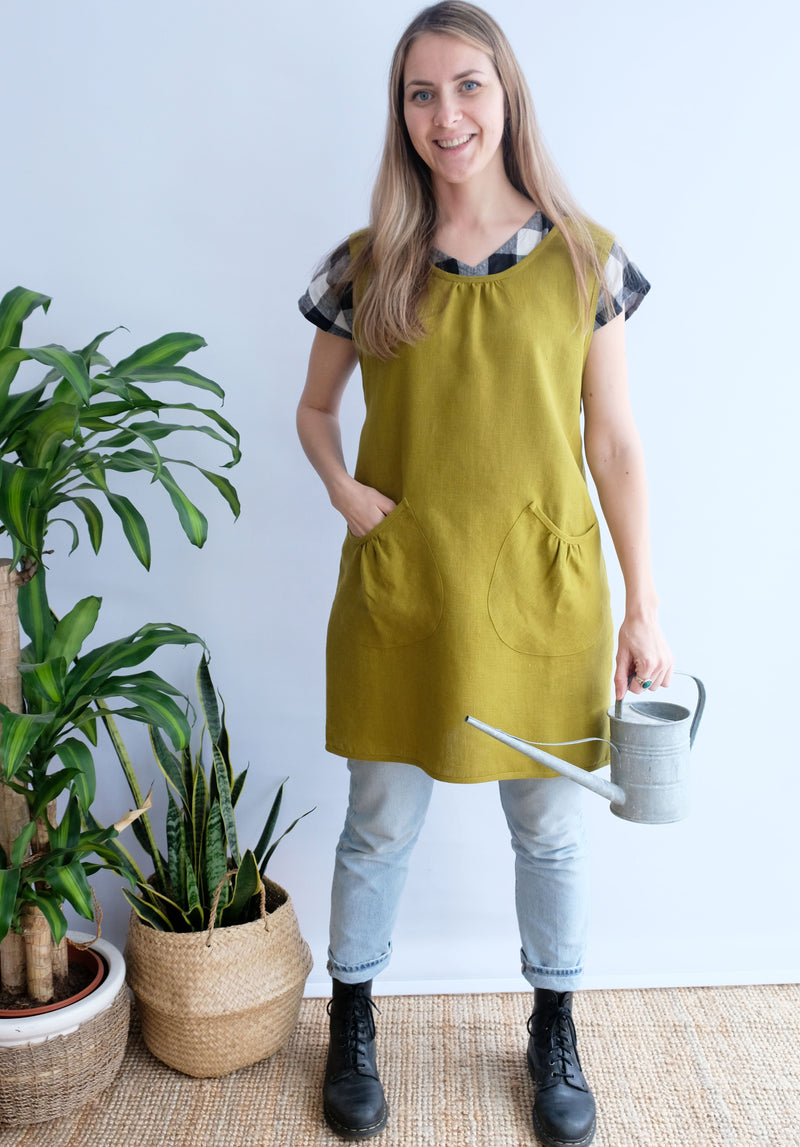 Linen Pinafore Apron 'Marian', Cross Back Apron - Linenbee