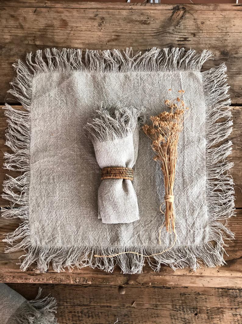 Rustic Placemats / Napkins with frayed edges