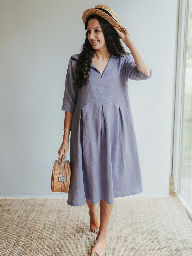 Linen Midi Dress 'Beckie', Loose Linen Dress for Women - Linenbee Linen Midi Dress 'Beckie', Loose Linen Dress for Women - Linenbee